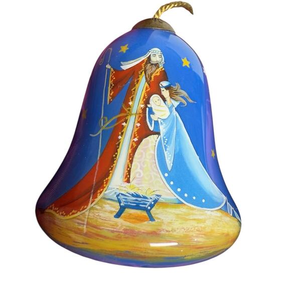 Ne Qwa Art Reverse Handpainted Blown Glass Ornament Jesus Mary Joseph Holy Night - Picture 4 of 16